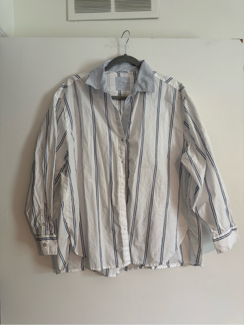 Aerie Oversized White & Blue Stripe Button-Up Shirt